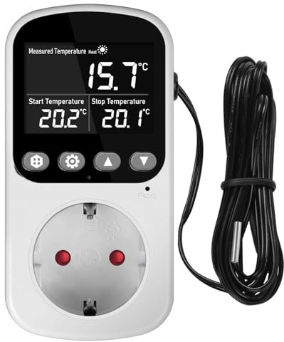 Digitaler Temperaturregler Temperaturschalter 230V mit Timer und Sonde Steckdosenthermostat Schalter für Gewächshaus Treibhaussaatkeimung Heizung Kühlung