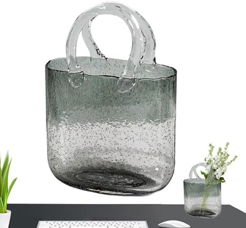 Vaso Sacchetto di Vetro - Vaso Sacchetto soffiato Mano, vaso unico | Vaso Borsa di Fiori con maniglia e Bolle, vaso Chiaro Borsa per Fiori Decora