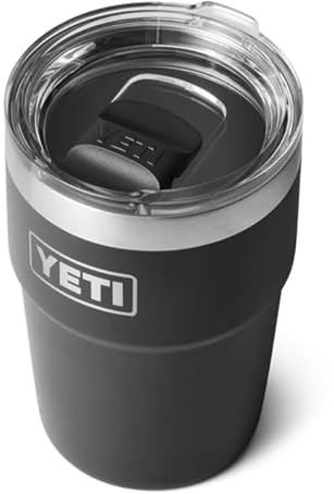 YETI Rambler 16 oz (473 ml) Stackable Cup with Removable Magslider Lid, Stainless Steel Vacuum Insulated Coffee Cup, Black