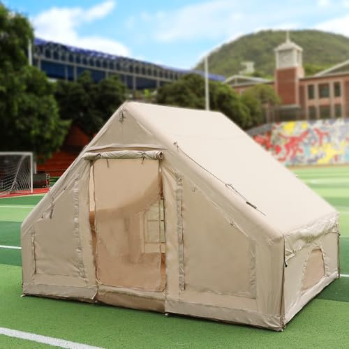 Inflatable camping tent, Large outdoor tent for 2-4 people with air pump, Inflatable tent made of waterproof Oxford fabric for 4 seasons, Quick setup, with windows & mesh doors for camping(120*80*80)