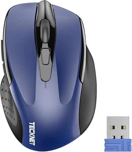TECKNET Mouse senza fili, 5 livelli 2600 dpi, mouse wireless USB ergonomico, 6 pulsanti, 24 mesi durata della batteria, mouse wireless ottico per computer, PC, Mac, portatile
