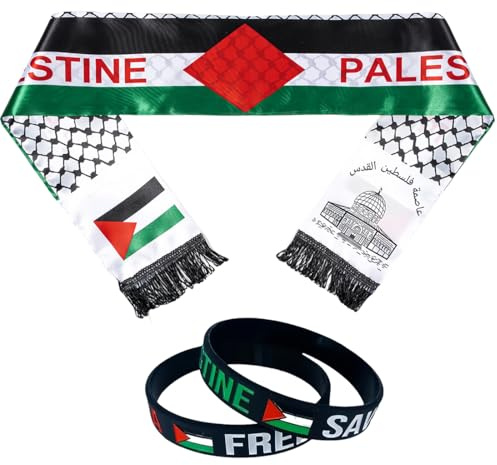 PYRUVAE 2 Stück Palästina Flagge Schal Doppelte Seite Schal Palästina Jerusalem Araber Satinschalschal Für Männer Frauen Hochzeitsurlaubsgeschenke