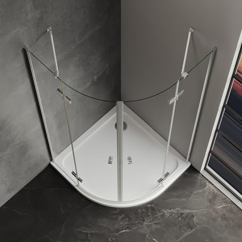 IMPTS Runddusche 80x80x185 cm Duschkabine Duschabtrennung Viertelkreis | 6 mm ESG Sicherheitsglas, Rahmenloses Design, Silber, MIT Duschwanne & Ablaufgarnitur