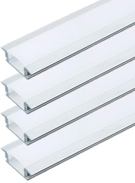 A2ZWORLD 8 Metri di Profilato Alluminio Per Striscia Led, Completo Di Copertura Tappi e Gancio, 4 Kit da 2 Metri Incasso Per Cartongesso Bianco Interno 12.4mm (24,7X7mm Bianco)