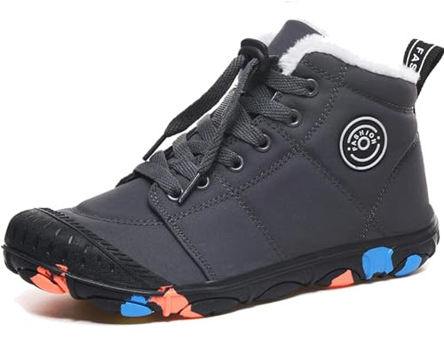 Zapatos descalzos para niños, de invierno, impermeables, descalzos, de invierno, zapatos de senderismo, ligeros, antideslizantes, botas de goma de invierno, gris, 33 EU