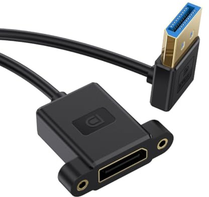 chenyang Câble DisplayPort 1.4 mâle vers femelle coudé à 90 degrés vers le bas 8K @ 60 Hz 4K @ 240 Hz 32,4 Gbit/s haute vitesse plaqué or câble d'extension ultra fin type montage sur panneau 0,3 m