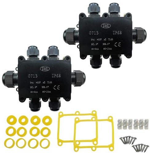 6 Wege Verteilerdose Außen, IP68 Wasserdichte Abzweigdose Verbindungsdose Abzweigdosen für Ø 4mm -15mm Garten Erdkabel (2er Pack)