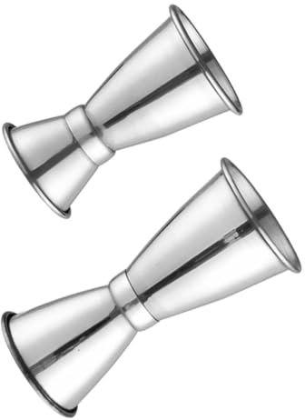 Cabilock Double-Ended Stainless Steel Cocktail Jigger Cups 2pcs, Multi-Size Ounce Wine Measuring Device for Bartenders and Home Use, Silver Sturdy Wine Measuring Cup Set