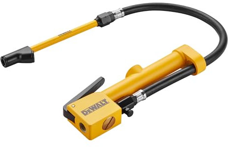 DEWALT Sight Glass Inflator with Bleeder Valve and Dual Head Straight Chuck, 15 Premium Rubber Hose for Efficient Tire Inflation and Pressure Monitoring