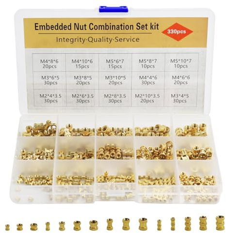 UZSUZZ 330 Pezzi Inserto Filettato M2-M5, Inserti Filettati a Caldo in Ottone, Boccole Filettate per Metallo, Legno e Plastica, Ideali per Stampa 3D, Riparazioni e Componenti Meccanici