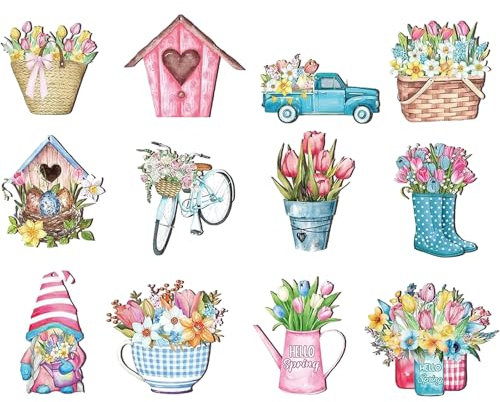 GWAWG Wooden Spring Decoration, Hanging Ornaments with Tulips, Gnomes, Umbrellas, Décor for Branches, Windows, Doors, Gardens, Easter, Mother's Day Summer Garden Décor 12pcs