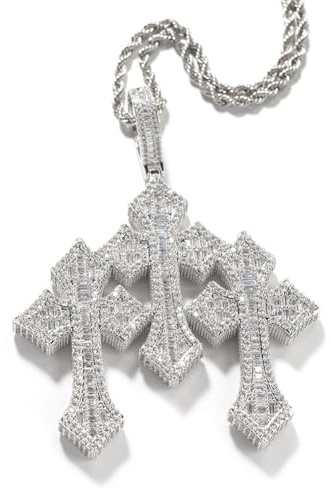 GBTROEY Iced out Anhänger Cubic Zirkonia Kreuz Anhänger Halskette Mit Seilkette, Trendy Hip Hop Shiny Cross Anhänger Halskette Punk Style Schmuck Für Männer Frauen