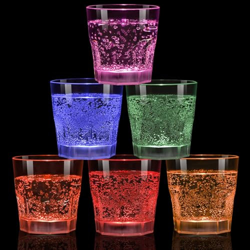 Copas de Vino Iluminadas Activadas por Líquido Vasos de Whisky Divertidos de Plástico Vaso LED Multicolor para Beber 250 ml Tazas de Fiesta Brillantes para Bar Piscina de Hidromasaje (Paquete de 6)