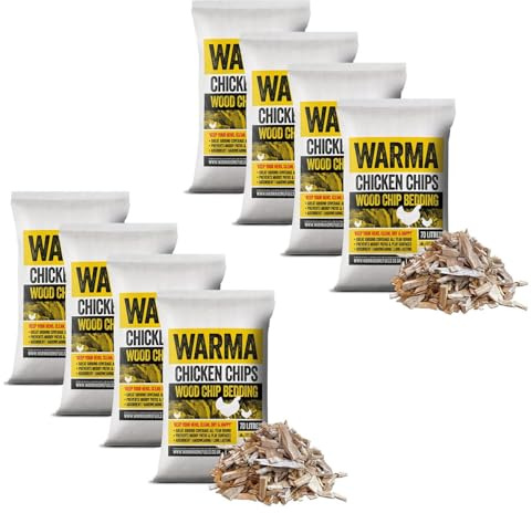 Warma 560L Premium Chicken Wood Chips Hardwood Chippings - Poultry Bedding Coops Hens Run Animal Pens Garden Boarders Path Walkways Ground Covering - 8 x 70Ltr Bags