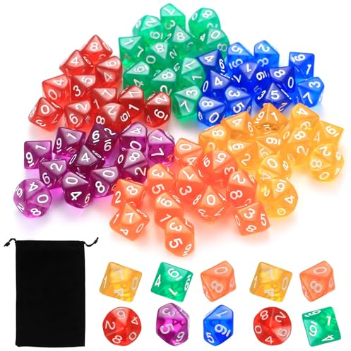 72 PiècesDés Polyédriques, Jeu de Dés D10 à 10 Faces en Acrylique Multicolore, Dés pour D&D/RPG/MTG Jeux de Table Jeux de Rôle, des vec 1 Sac de Rangement