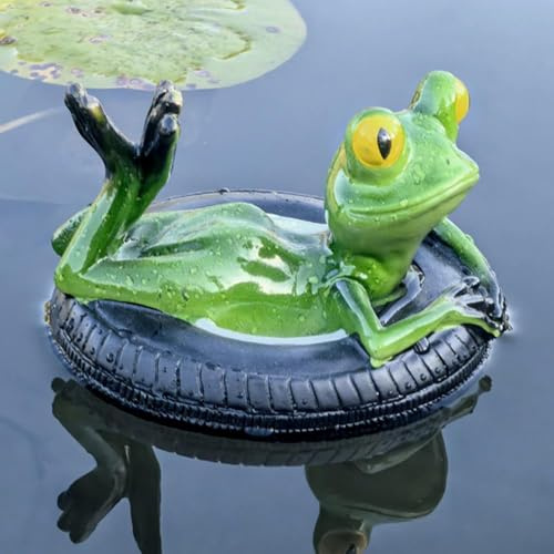 Xzyden Floating Frog Decorations,Durable Resin Pond Ornaments, Waterproof Garden Accents, Lightweight Pool & Fountain Decor,Fun Animal Decor for Pools,Green,13x14x10cm
