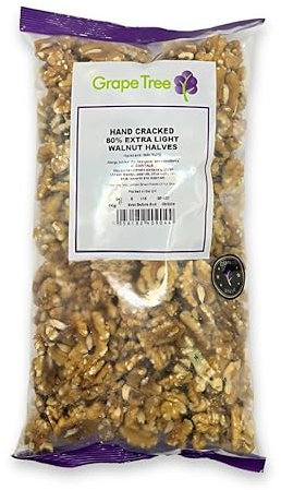 Grape Tree Hand Cracked 80% Extra Light Walnut Halves (1KG). Premium Walnuts Halves for Snacking, Smoothies, Baking & Cooking. Keto & Vegan-Friendly Sliced Nuts, Rich in Protein, Vitamins & Fibre
