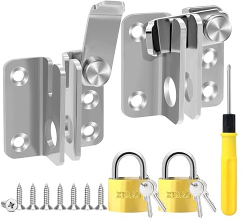 RUNYU® 2er Set Türriegel Abschließbar Schlossriegel Edelstahl Torriegel Klein Türverriegelung für Gartentor Fenster Tür Zaun, mit 2 Vorhängeschloss, 4 Schlüssel