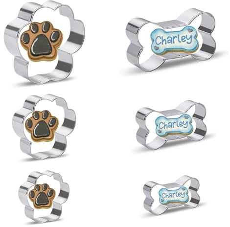 6 Stück Keksausstecher hund, Ausstechformen aus Edelstahl für Hunde-Kekse Torte Paw Ausstecher Hundepfote Großer Knochen Kleiner Knochen für Plätzchen Kekse