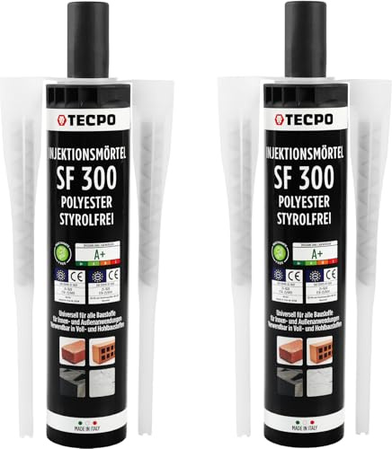 TECPO 2x Injektionsmörtel SF 300 ml inkl. Statikmischer Vebundsmörtel Ankerkleber Innen & Aussen Mörtel zur Befestigung von Voll- und Hohlbaustoffen