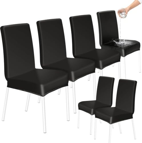 HOZKUY Kratzfeste Stuhlhussen 6er Set, Elastische Wasserfeste Stuhlbezüge Abnehmbar Waschbar, Universal Hussen Schutz für Hochlehner, Schwingstuhl, Küche, Restaurant, Bankett, Hochzeit, Hotel, Schwarz