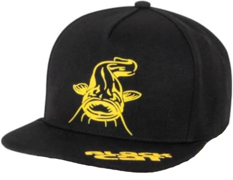Black Cat Black Flat Peak Cap - Angelcap, Cappy für Wallerangler, Anglercap