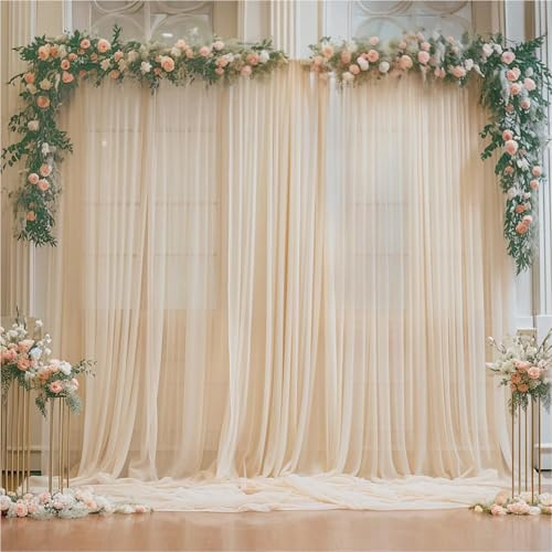 Solivive Hochzeitsbogen Gazenetz,160x800cm Voile Gardinen Vorhänge, Tüll Hochzeits Hintergrund Vorhang für Hochzeitsdekoration Fotografie Party Hochzeit Torbogen Zeremonie Stuhl Dekoration(Champagner)