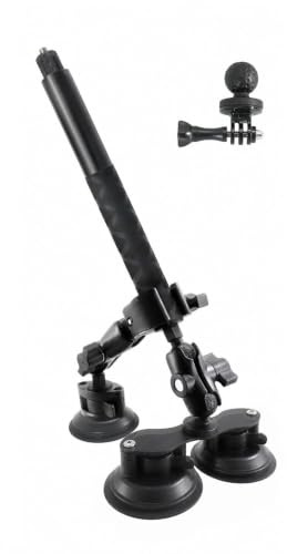 TINMAGI Set Supporto Auto a Tripla Ventosa, Bastone Selfie Retrattile 28-112cm con Morsetto e Braccio Magico, per Action Cam e Videocamere 360°, Montaggio per Parabrezza Auto e Guidoni Bici