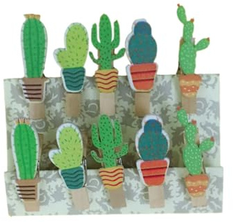 VALICLUD Mollette di Legno Grandi a Forma di Cactus per Foto e Carte, Robuste e Resistenti, per Progetti Creativi e Decorazioni Natalizie, Confezione da 10 Pezzi