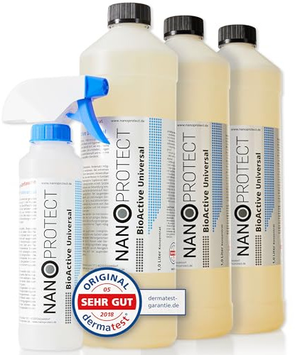Nanoprotect BioActive Universal Geruchsneutralisierer | Biologischer Geruchsentferner und Textilerfrischer mit Wirkbeschleuniger | 3x1 L Konzentrat Set mit Sprühflasche