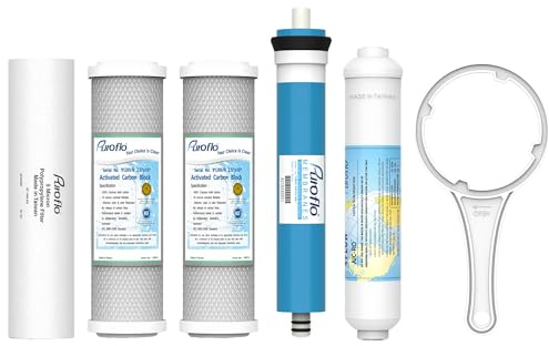 Puroflo ERO 5 pc Reverse Osmosis Filters Yearly Set, 5 Stage Reverse Osmosis Water Filter, Under Sink RO Water Filtration System Kit, Compatible with Most 10 RO System, Water Filter Wrench Included
