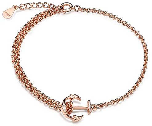 Unendlich U, bracciale da donna e ragazza, in argento Sterling 925, con ciondolo a forma di ancora regolabile, con doppia catena