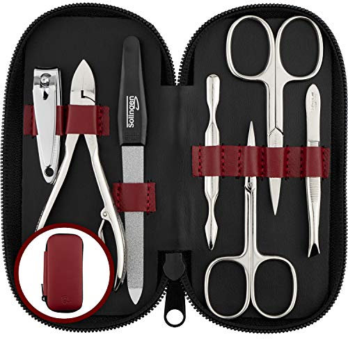 marQus Solingen Maniküre Set Herren und Damen 7 Teile mit Nagelzange - Made in Germany für Hand- und Fußpflege - Echt Leder Etui handlich und weich