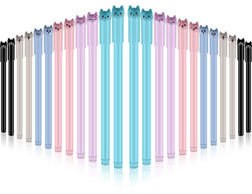 24 Piezas Plumas Lindo Gato Bolígrafos Cat 0.5 mm Bolígrafos de Tinta de Gel Negro para Útiles Escolares de Oficina