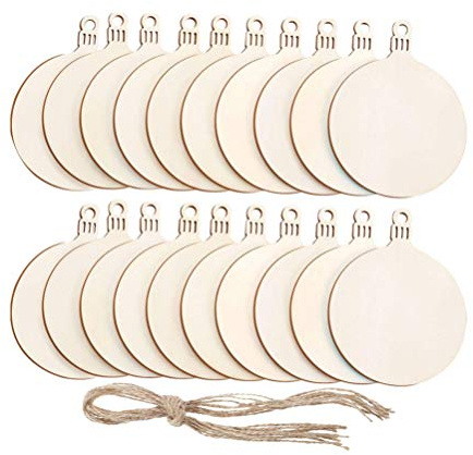 NUOBESTY 50 StüCk HolzanhäNger Zum Bemalen Weihnachtsbaumschmuck Mit Hanfseil HäNgende AnhäNger Diy Holzscheiben FüR Christbaumkugeln Dekoration