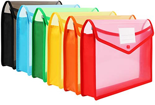 6 Stück Dokumententasche A4 Hochwertige Dokumententasche Sammelmappen Projektmappen,mit Druckknopf Kunststoff Umschlag Mappe Wasserdicht Transparent,für Reise Büro Dokument Schule