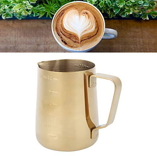 Valentinstag Karneval Schaumkrug - Milch dampfende Krüge - Gold Edelstahl Kaffeemilch Schaumkrug Krug mit Waage für zu Hause Kaffee Latte Art Gebrauch(350ML)