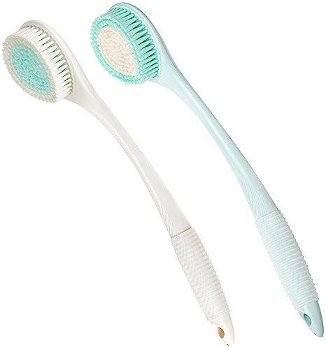 BEDELITE Back Bath Brush Long Handle for Shower of 2 - Soft Shower Brush for Men & Women,Back Brush Scrubber - 16.4 Long Skin Exfoliator for Bath Scrubber Body Brush（Blue & Ivory）