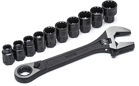 SATA X6 Spline Durchgangs-Steckschlüssel Satz mit Rollgabelschlüssel, 11-tlg. ST09000 (Durchgangs-Stecknuss Rollgabelschlüssel Durchgangs-Steckschlüssel 3/8' Spline) Typ: X6/Farbe: schwarz