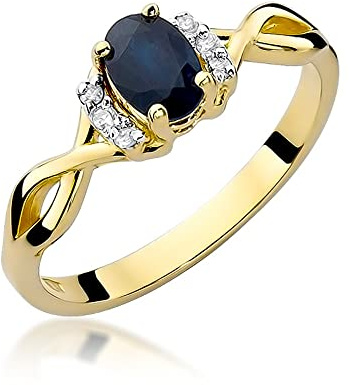 MARKO Damen Verlobungsring aus Gold mit 0,70 Karat Saphir und 0,05 Karat Diamanten, 14 Karat Gold (585) | Goldring mit Box | Goldring für Frauen (Saphir, 57 (18.2))