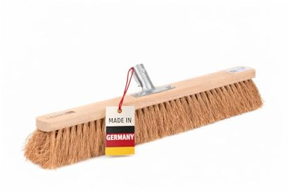 Kokosbesen 60cm Breit, mit Metall-Stielhalter 24mm, Besen ohne Stiel | Stabiler Metall-Stielhalter 24mm Durchmesser, Verschraubt, Kokosborsten Braun, Buchenholz XL, Für Innen- und Außenbereich