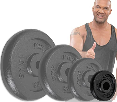 Miweba Sports Hantelscheiben Set HSG12 | 𝐏𝐫𝐨𝐟𝐢 Hanteln - Hantelscheibe - Hantel Scheiben - Gusseisen Gewichte - Ø 30/31 mm - Hantelset - Gewichtsscheiben - Hantelgewicht - Plates (4X 1.25 Kg)