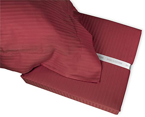 Tata Home Completo Lenzuola Raso di Cotone Matrimoniale Completo Letto 2 Piazze Tinta Unita Colore Bordeaux
