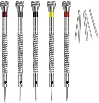 ThgivingStore Micro Watch Screwdriver Set, 5 Pcs Flathead Screwdriver 0.8-1.6mm with 5 Extra Replace Blades, for Watch Repair, 5pcs ThgivingStore 0