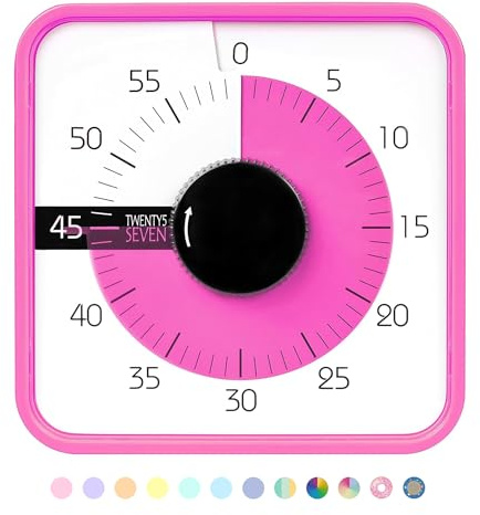 Countdown Timer 7.5 inch; 60 Minute 1 Hour Visual Timer – Classroom Teaching Tool Office Meeting, Mechanical Countdown Clock for Kids Exam Time Management Magnetic, Pink