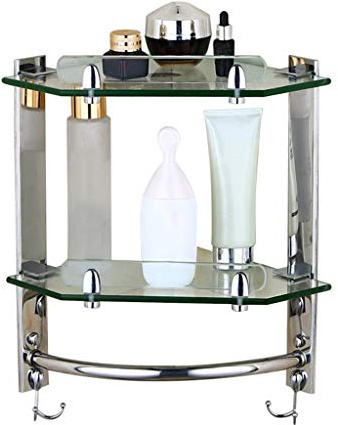 Scaffali da bagno, angolo doccia Cornice da bagno in acciaio inossidabile Scaffale per cosmetici Scaffale da doccia in vetro temperato ad alto spessore Sospensione ad angolo da parete Cornice da bagno