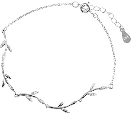 IMINI Crystal Leaf Bracelet for Women Girls Sterling Silver Danity Charm Link Bracelets Anklets Adjustable Chain Simple Elegant Jewelry Birthday Christmas Gifts for Daughter Bff