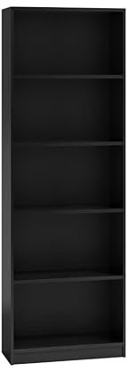 CDF Bücherregal - Schwarz 182x40x30 cm - Standregal mit 4 Fächern - Bücherregal für Büro Wohnzimmer Kinderzimmer - Regal für Ordner Spielzeug Akten Dokumente - Laminat-Holz stabil & pflegeleicht