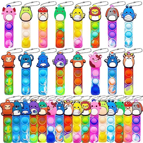 Yeefunjoy 32 Stück Pop Push It Fidget Toy, Pop Sensory Fidget Toy | Mini DIY Schlüsselbund Toys, Bubble Pop Figetttoys Stressabbau Spielzeug mit Schlüsselanhänger für Kinder und Erwachsene