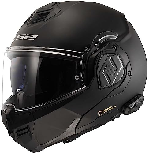 LS2 Helmets Advant Modular Helmet with Integrated Cardo 4X Bluetooth (Noir Matte Black - Large)